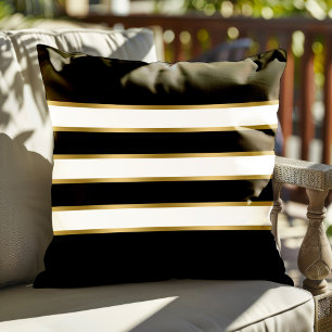 Black white and gold stripes pattern cushion