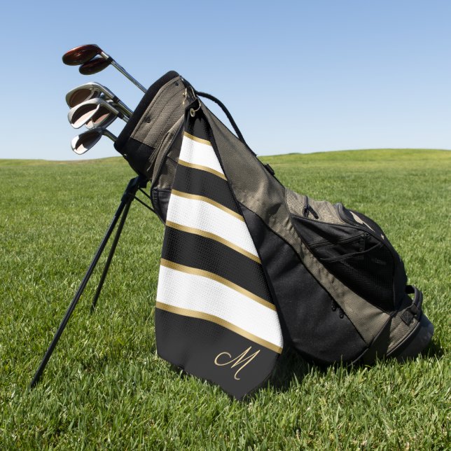 Black white and gold stripes pattern golf towel (Green)