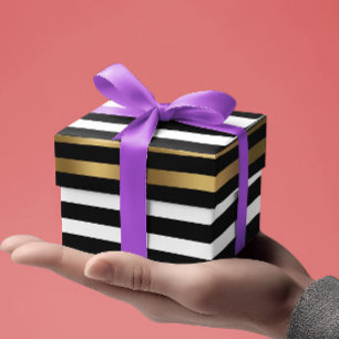 Black, white and gold stripes pattern wrapping paper