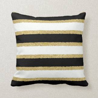 Black, White, and Gold Stripes Throw Pillow