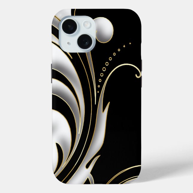 Black, White and Gold Swirl Case-Mate iPhone Case (Back)
