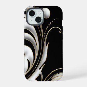 Black, White and Gold Swirl iPhone 15 Case