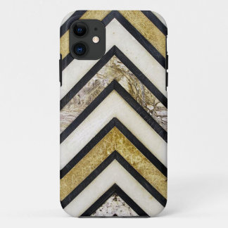 Black white and gold textured chevron pattern. iPhone 11 case