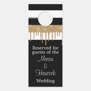 Black White and Gold Wedding Hotel Room Reserved  Door Hanger