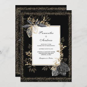 Black White And Gold Wedding Invitation