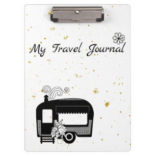 Black white and gold with an RV caravan Clipboard