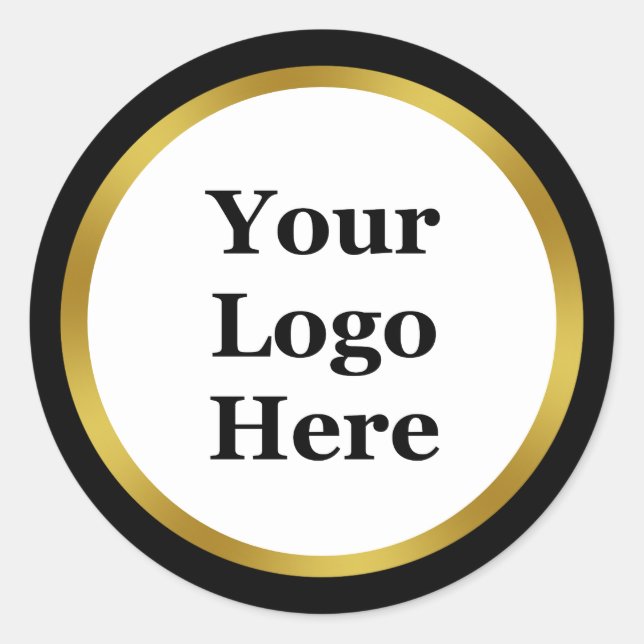 Black, White, and Gold Your Logo Here Template Classic Round Sticker (Front)