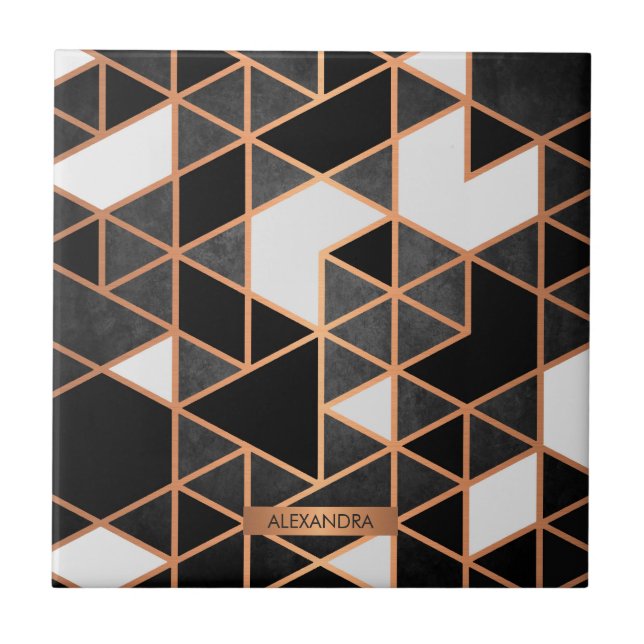 Black White and Golden Mosaic Ceramic Tile (Front)