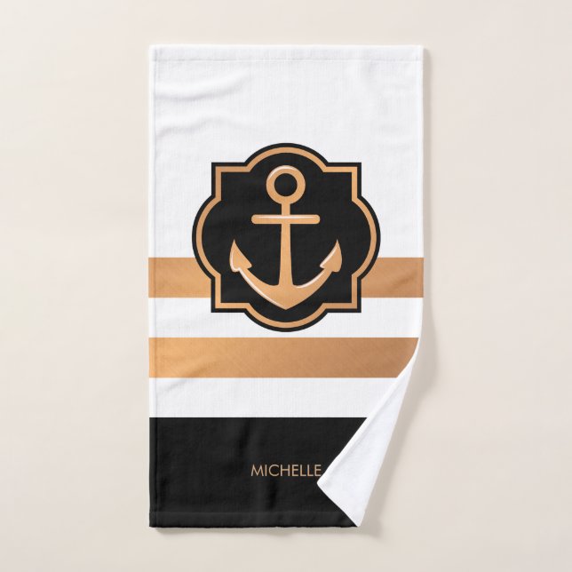 Black White and Golden Stripes Bath Towel Set (Hand Towel)