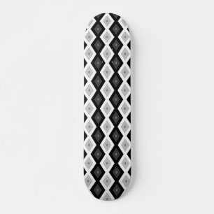 Black, white and gray diamond pattern skateboard