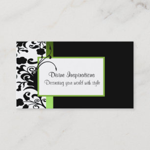 Black, White, and Green Damask Business Card