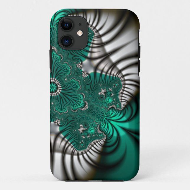 black white and green fractal iphone case (Back)