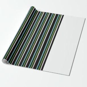 Black, white, and green stripe digital wrapping paper