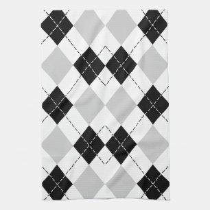 Black White and Grey Argyle Tea Towel