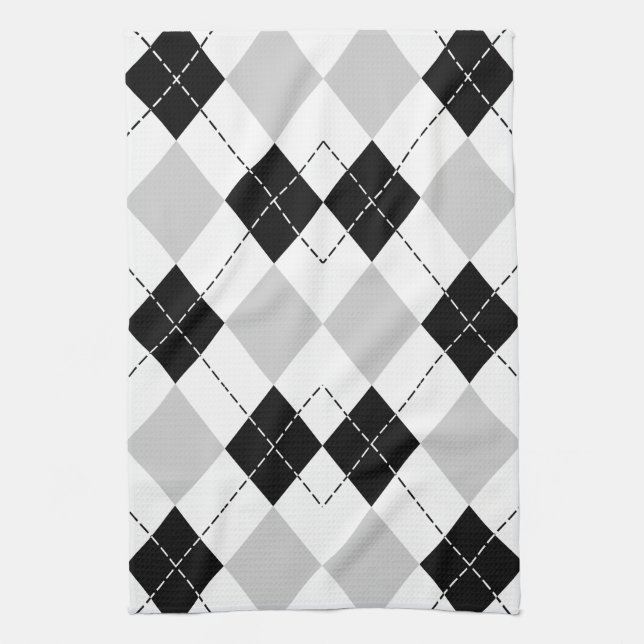 Black White and Grey Argyle Tea Towel (Vertical)