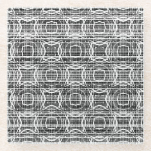 Black, White, and Grey Check Circles Pattern Glass Coaster