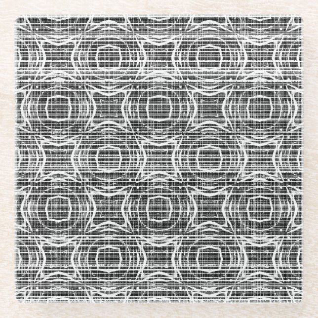 Black, White, and Grey Check Circles Pattern Glass Coaster (Front)
