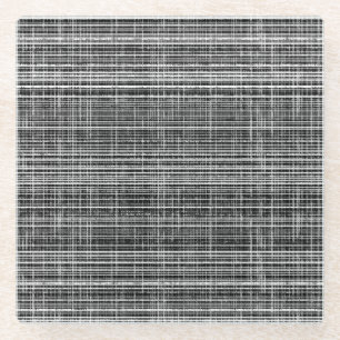 Black, White, and Grey Check Pattern Glass Coaster