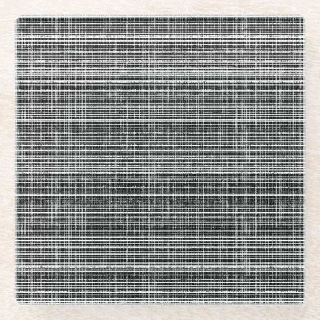Black, White, and Grey Check Pattern Glass Coaster (Front)