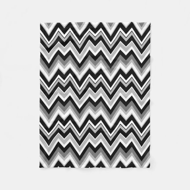 Black White And Grey Chevron Zigzag Pattern Fleece Blanket (Front)