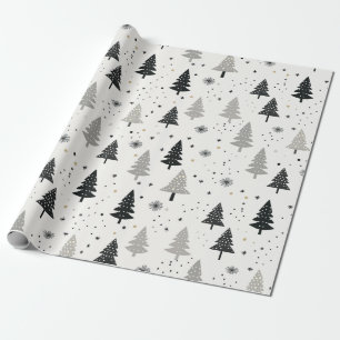Black, White and Grey Christmas Tree Pattern Wrapping Paper