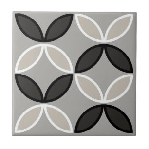 Black white and grey circle or flower petals ceramic tile