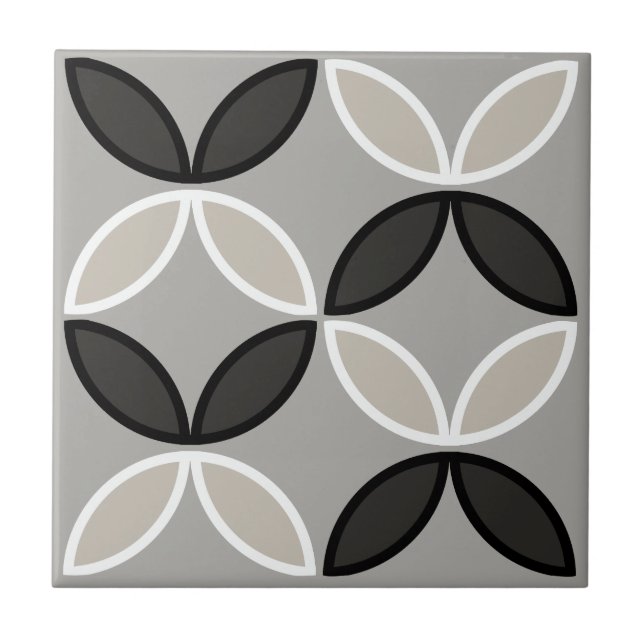 Black white and grey circle or flower petals ceramic tile (Front)