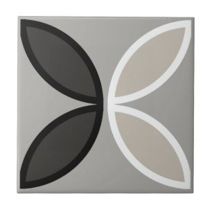 Black white and grey circle or flower petals ceramic tile
