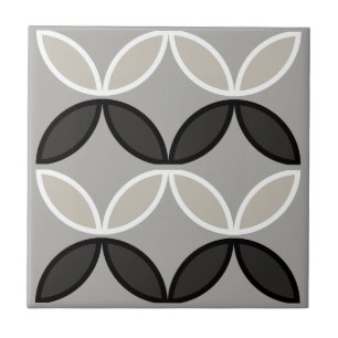 Black white and grey circle or flower petals ceramic tile
