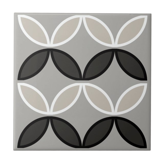 Black white and grey circle or flower petals ceramic tile (Front)