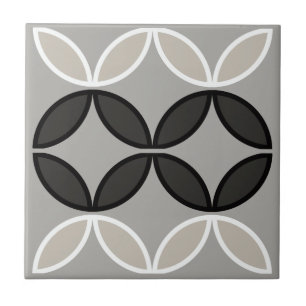 Black white and grey circle or flower petals ceramic tile