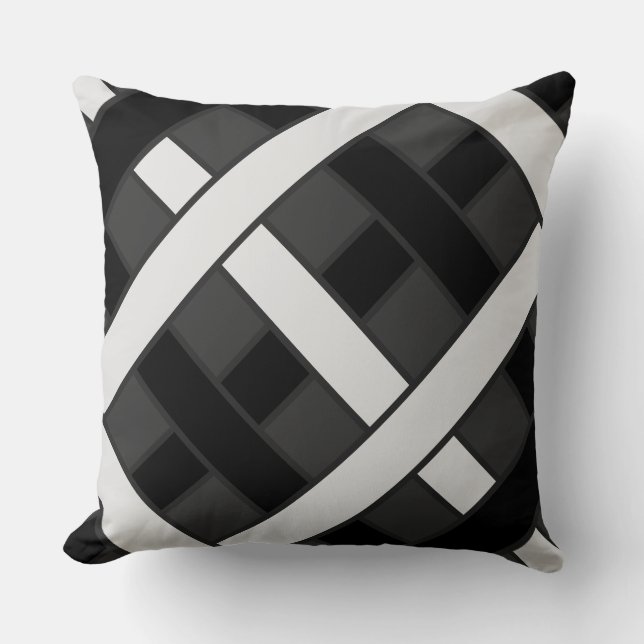 Black, White and Grey Criss Cross Cushion (Front)