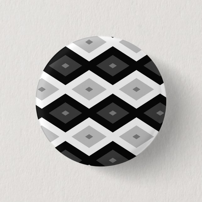Black, white and grey diamond pattern 3 cm round badge (Front)
