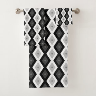 Black, white and grey diamond pattern bath towel set