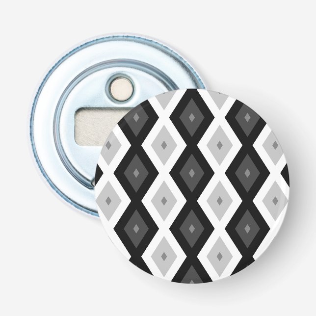 Black, white and grey diamond pattern bottle opener (Front)