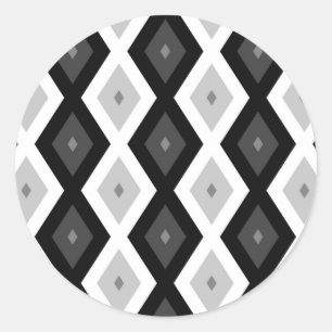 Black, white and grey diamond pattern classic round sticker