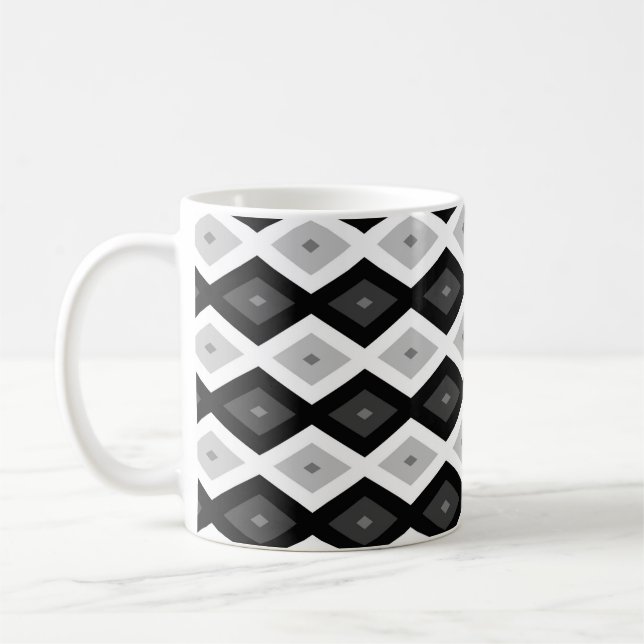Black, white and grey diamond pattern coffee mug (Left)