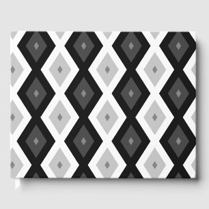 Black, white and grey diamond pattern guest book
