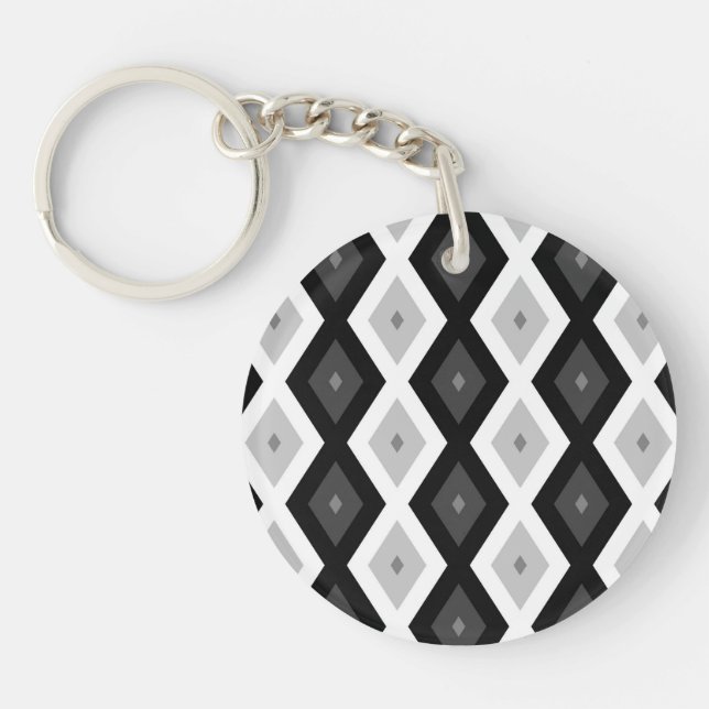 Black, white and grey diamond pattern key ring (Front)