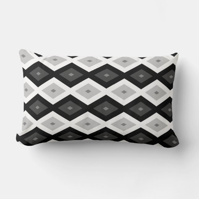 Black, white and grey diamond pattern lumbar cushion (Front)