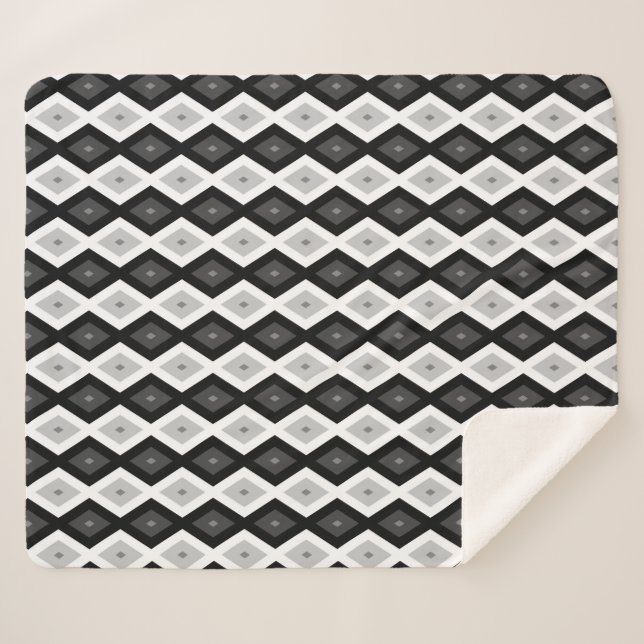 Black, white and grey diamond pattern sherpa blanket (Front (Horizontal))