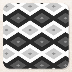 Black, white and grey diamond pattern square paper coaster
