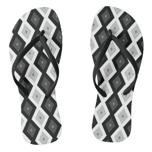 Black, white and grey diamond pattern thongs (Footbed)