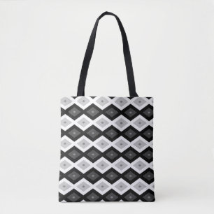 Black, white and grey diamond pattern tote bag