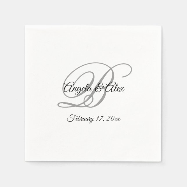 Black  White and Grey Fancy Monogram Napkin (Front)