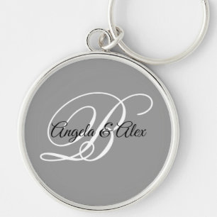 Black White and Grey Fancy Script Monogram Key Ring