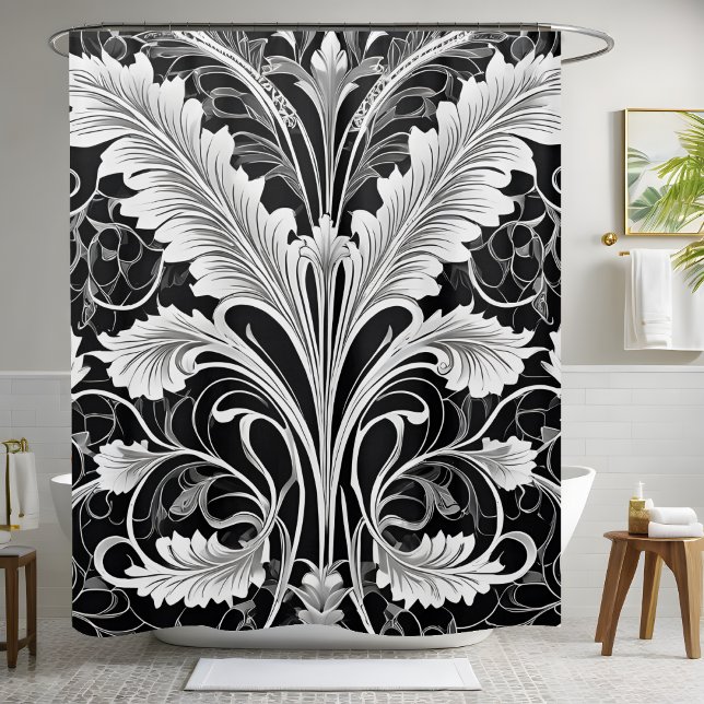 Black White and Grey Flower Shower Curtain Style 2 (Creator Uploaded)