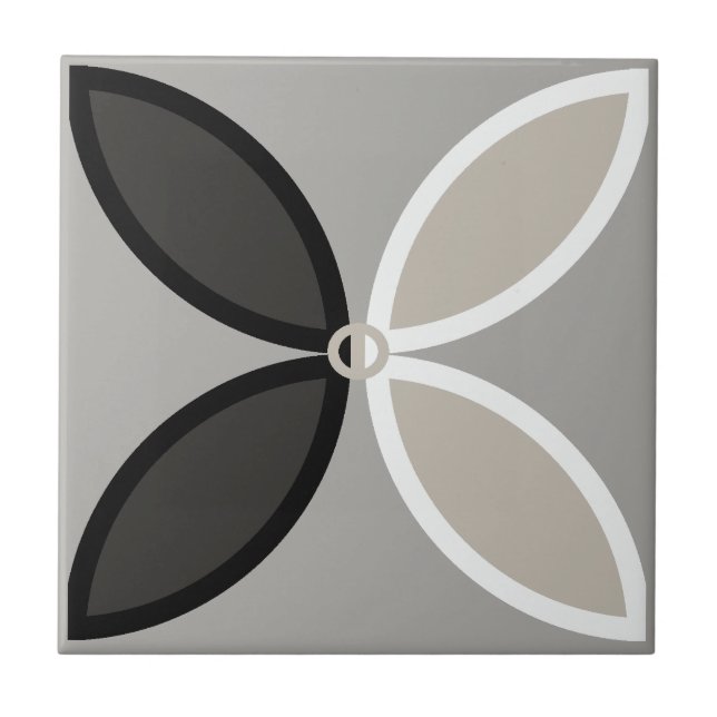 Black white and grey four flower petals ceramic tile (Front)