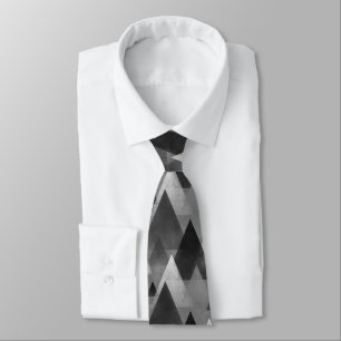 Black White and Grey Geometric Abstract Mountains Tie