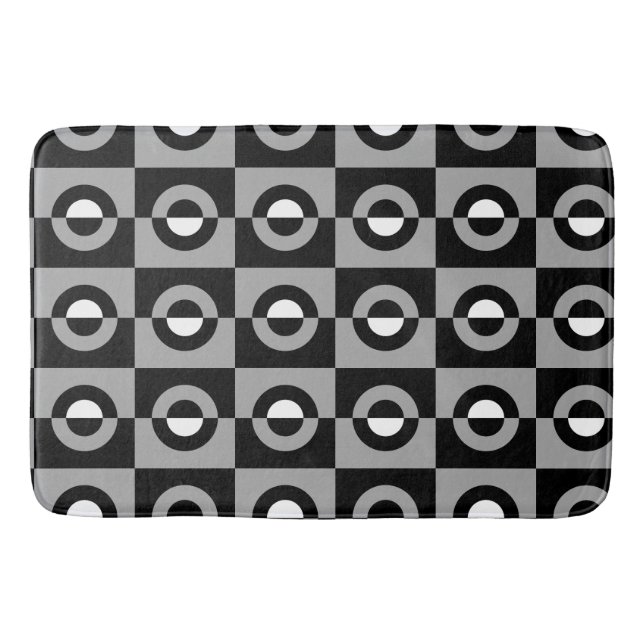 Black, White and Grey Geometric Pattern Bath Mat (Front)